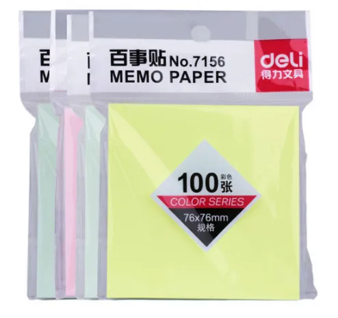 DELI/得力 彩色百事贴 7156 颜色：混色 尺寸：76×76mm 包装数：100张 单位:袋