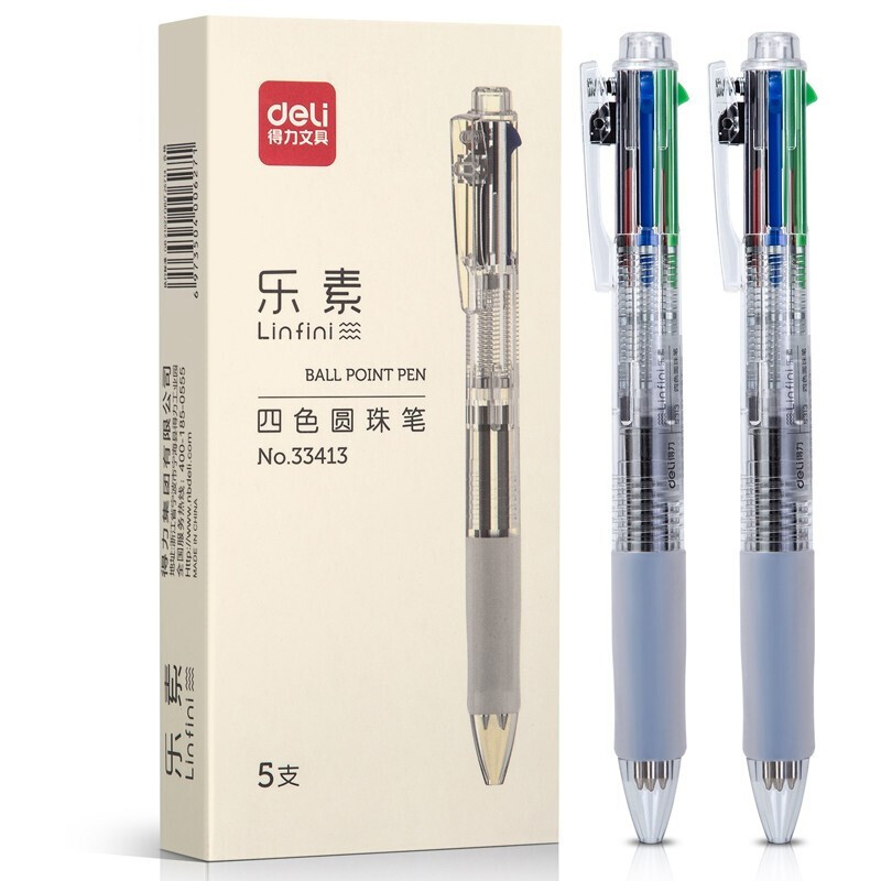 DELI/得力 圆珠笔 33413 0.7mm子弹头 混色 5支 单位:盒