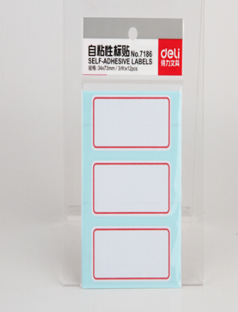 DELI/得力 自粘性标贴 7186 尺寸：34×73mm 包装数：3枚、12张 颜色：白色 单位:本