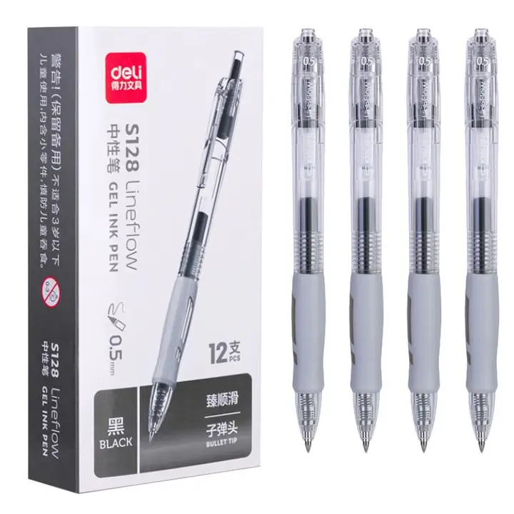 DELI/得力 办公中性笔 S128 颜色：黑色 规格：0.5mm 包装数：12支 单位:支