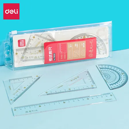 DELI/得力 套尺 79533 颜色：透明 配件清单：20cm直尺、三角尺×2、量角器 单位:套