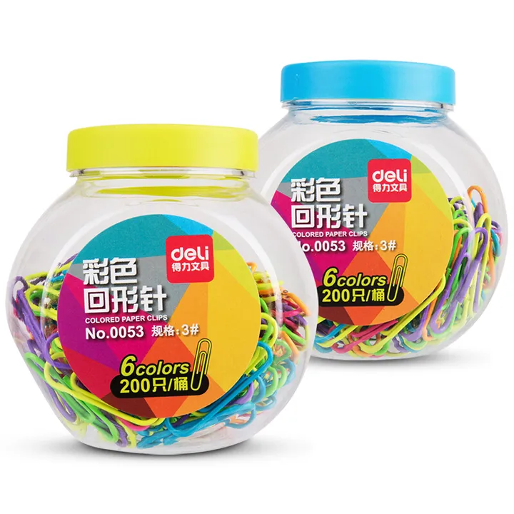 DELI/得力 回形针 0053 3#  29mm 混色 200枚装 单位:桶