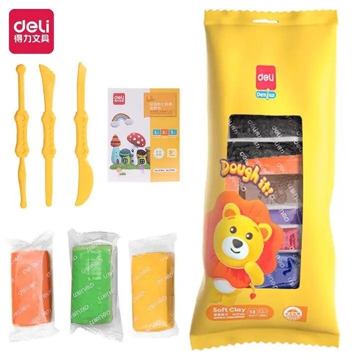 DELI/得力 轻型粘土 67850 黄色 12色粘土+3把工具刀+说明书 (直发) 单位:袋