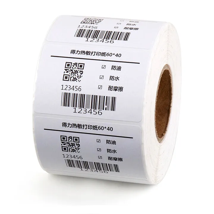 DELI/得力 三防热敏标签纸 11872 尺寸：60×40mm 颜色：白色 包装数：800张 单位:卷