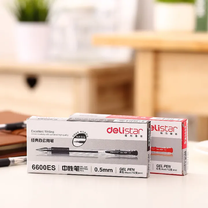 DELI/得力 中性笔 6600ES 规格：0.5mm 颜色：红色 打开方式:拔帽式 单位:支