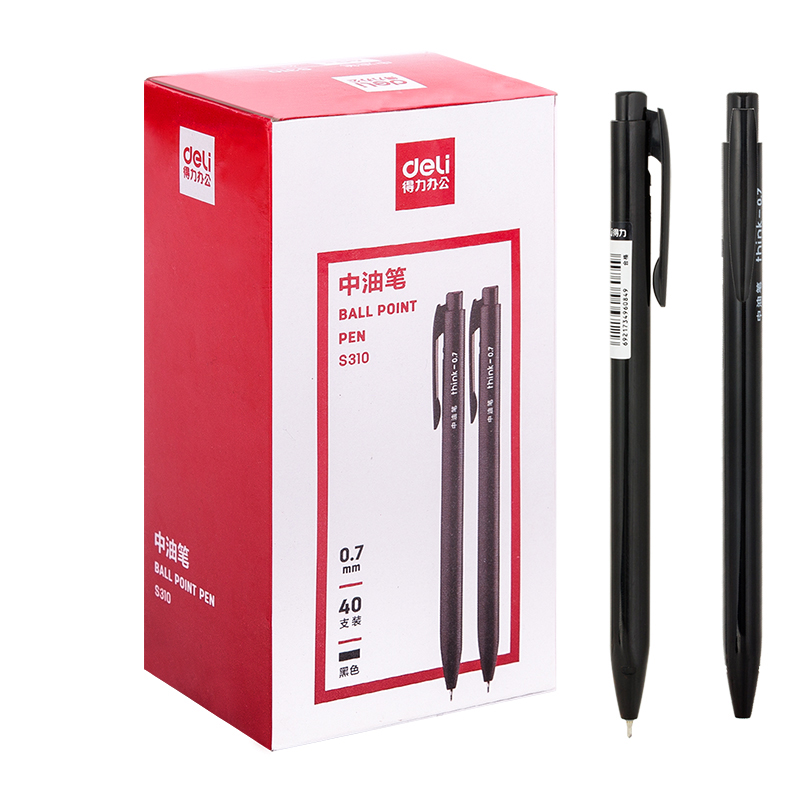 DELI/得力 中油笔 S310 颜色：黑色 规格：0.7mm 包装数：40支 单位:支