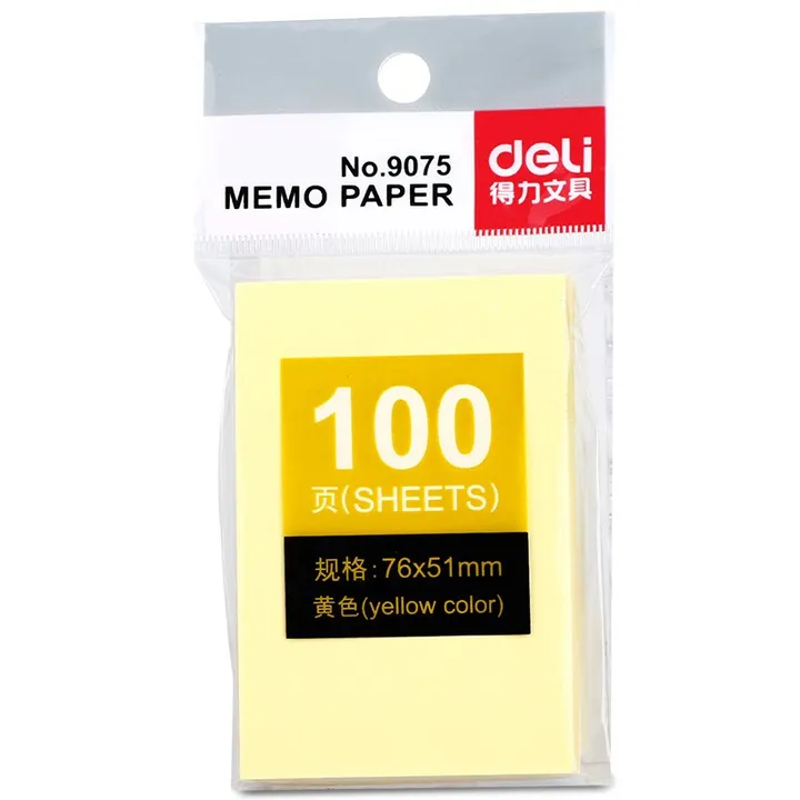 DELI/得力 百事贴 9075 尺寸：76×51mm 颜色：黄色 包装数：100张 单位:包