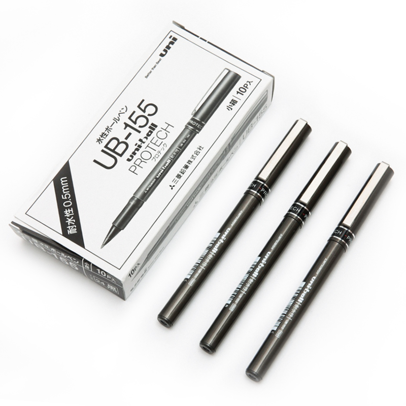 UNI/三菱 耐水性走珠笔直液式水性笔 UB-155 颜色：红色 规格：0.5mm 单位:支