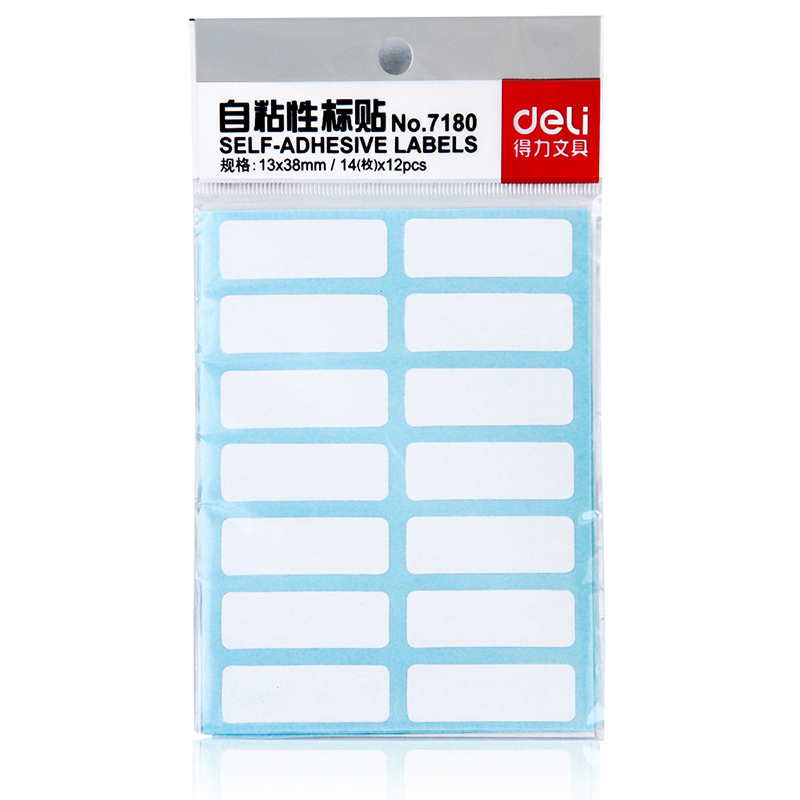 DELI/得力 自粘性标贴 7180 尺寸：13×38mm 包装数：14枚、12张 颜色：白色 单位:本