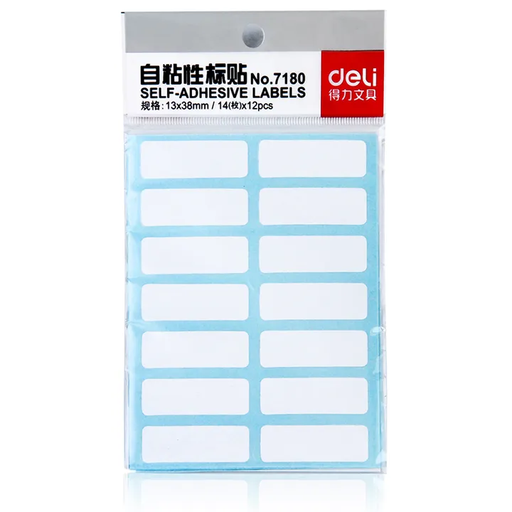 DELI/得力 自粘性标贴 7180 尺寸：13×38mm 包装数：14枚、12张 颜色：白色 单位:本