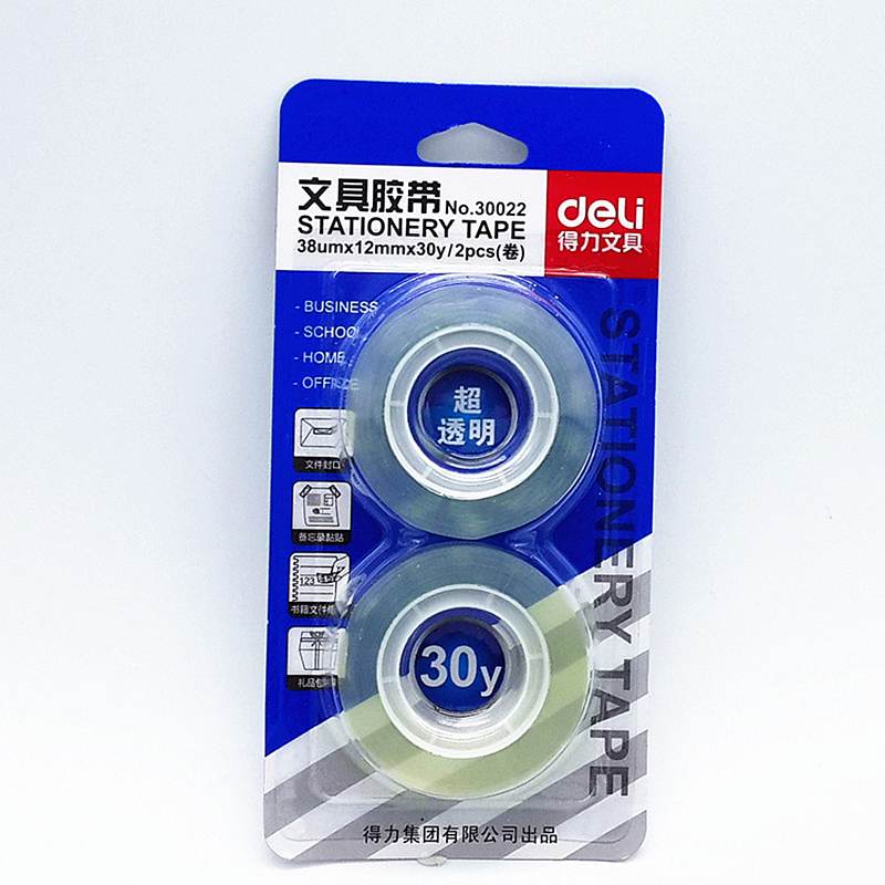 DELI/得力 文具胶带 30022 透明 30y×12mm 透明 2卷装 新老包装随机发 单位:卡