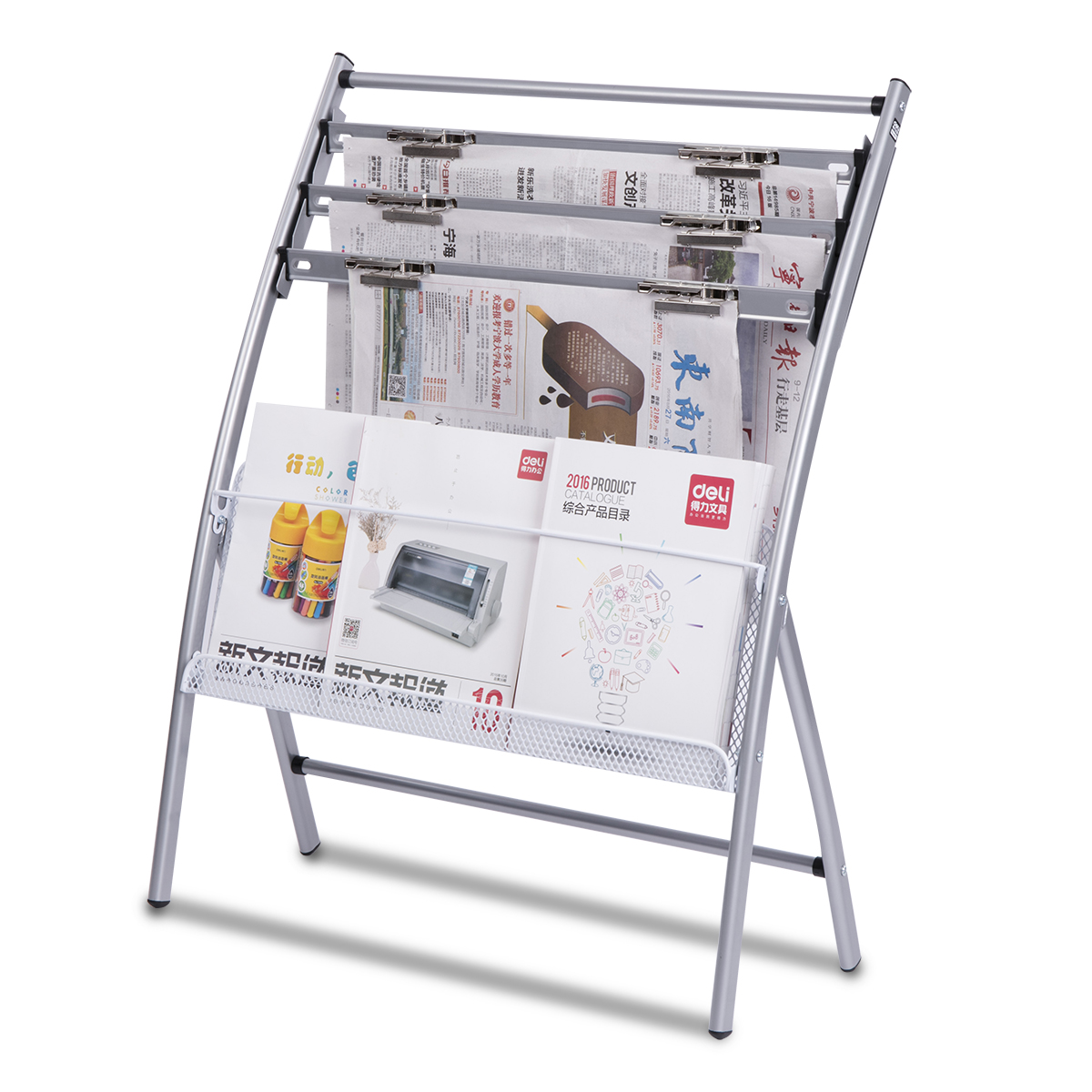 DELI/得力 报刊架 9301 颜色：灰色 规格：820mm 尺寸：635×270 单位:只