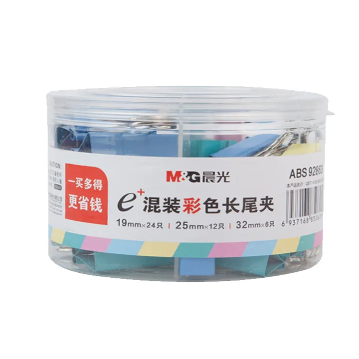M&G/晨光 长尾夹 ABS92863 包装数：42只装 配件清单：19mm×24只、25mm×12只、32mm×6只 单位:筒