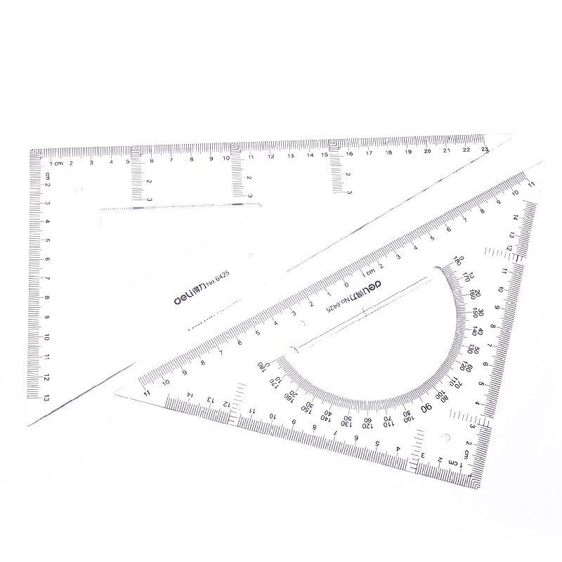 DELI/得力 三角尺 6425 透明本色 25cm 有效刻度23cm 单位:套