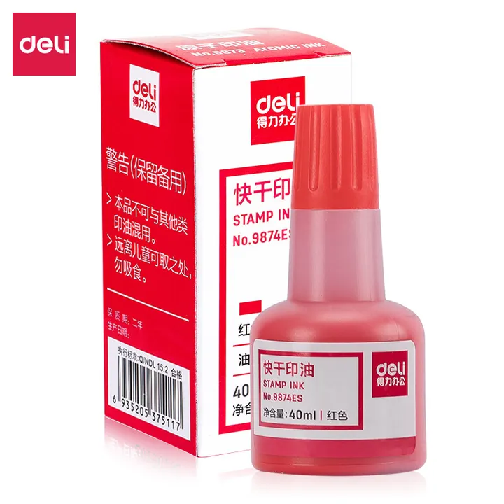 DELI/得力 快干印油 9874ES 颜色：红色 容量：40mL 单位:瓶