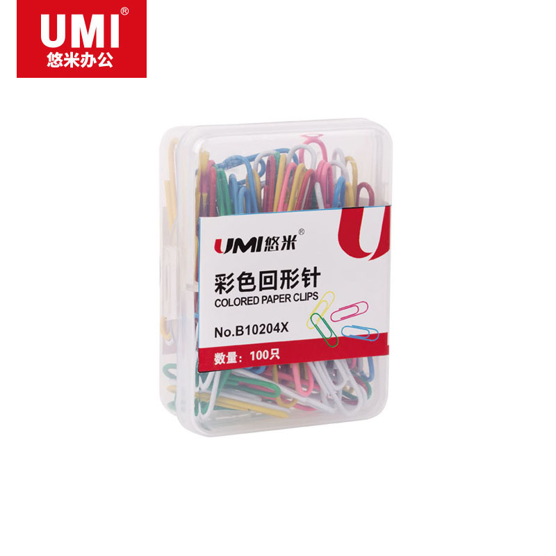 UMI/悠米 彩色回形针 B10204X 塑盒装 100pcs/盒 配(红、黄、蓝、绿、白、粉红) 单位:盒