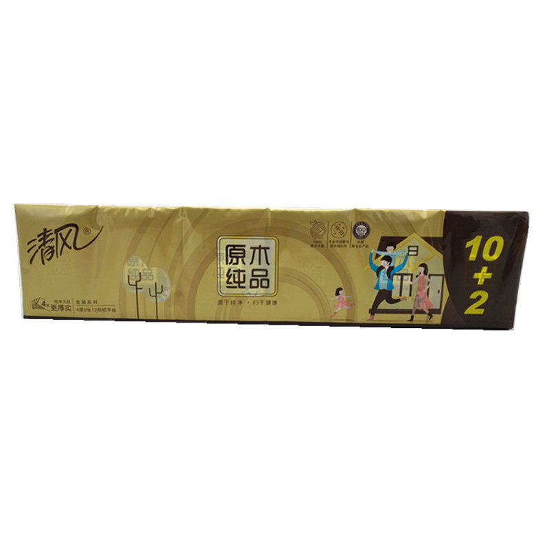 BREEZE/清风 纸手帕 B64CJ1 原木纯品金装4层 8张12包迷你包 单位:箱
