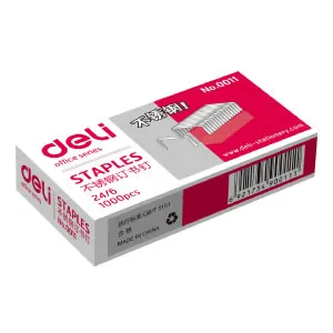 DELI/得力 不锈钢订书钉 0011 24/6 1000枚/盒 单位:盒