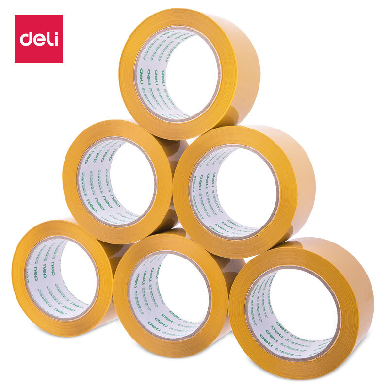 DELI/得力 封箱胶带 30239 尺寸：100y×48mm 包装数：6卷装 颜色：黄色 单位:筒