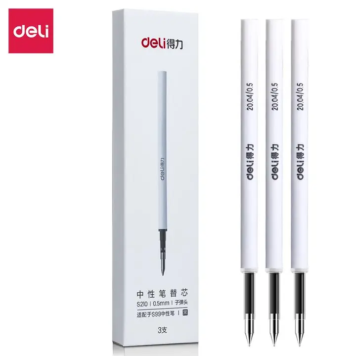DELI/得力 中性笔替芯 S210 0.5mm 子弹头 黑色 3支 单位:盒