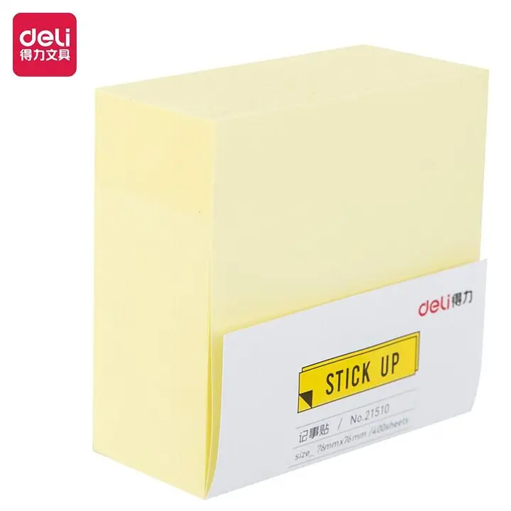 DELI/得力 便签纸便利贴 21510 尺寸：76×76mm 颜色：黄色 页数：400页 单位:包