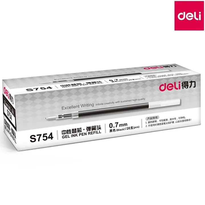 DELI/得力 弹簧头中性笔芯 S754 颜色：黑色 规格：0.7mm 单位:支
