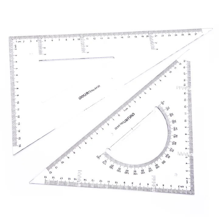 DELI/得力 三角尺 6430 透明本色 30cm 有效刻度28cm 单位:套