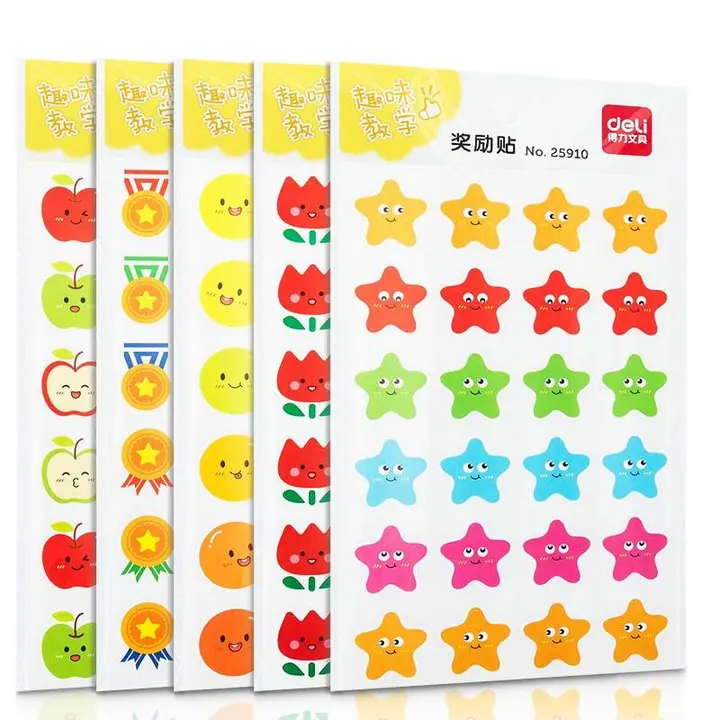 DELI/得力 笑脸表扬贴 25910 混色 180*95mm 24枚/张 5张/包 单位:袋