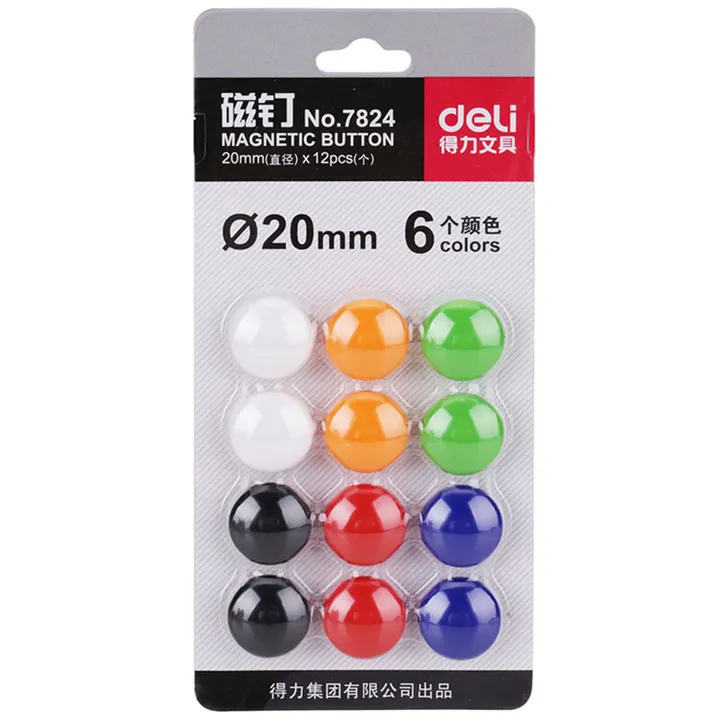 DELI/得力 磁钉 7824 颜色：混色 包装数：12粒装 管径：φ20 单位:卡
