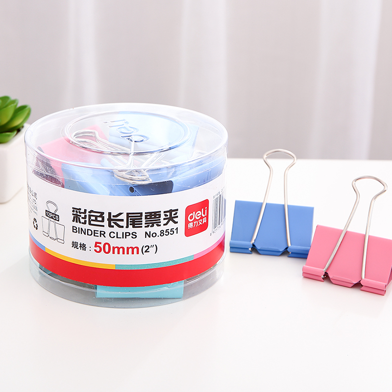 DELI/得力 彩色长尾票夹 8551 1号 50mm 混色 12个/筒 单位:筒