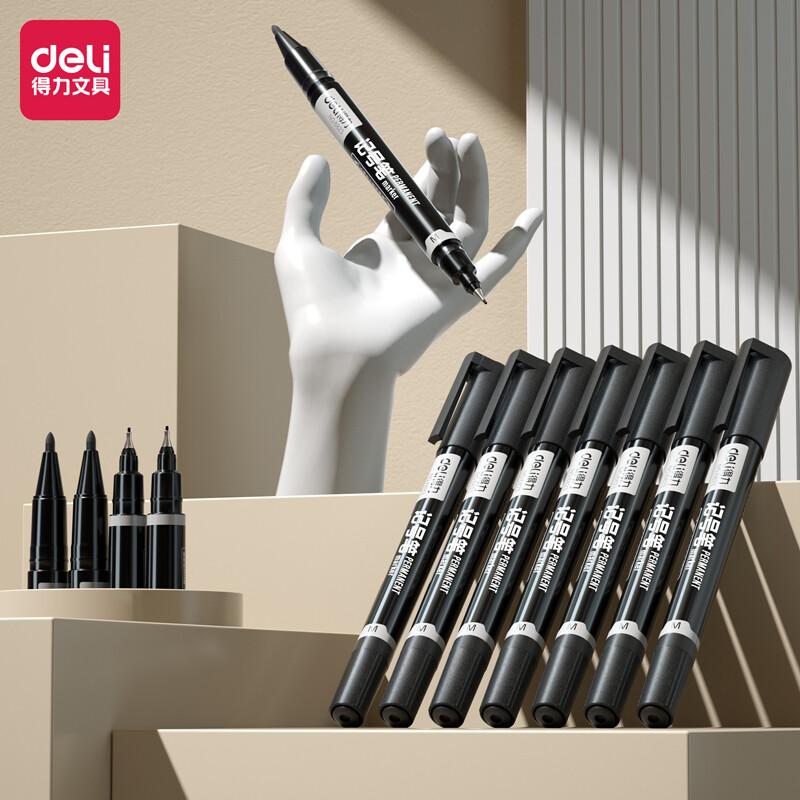 DELI/得力 双头记号笔 6823 黑色 笔身长度：140mm 细头：0.5mm粗头：1.2mm 单位:支