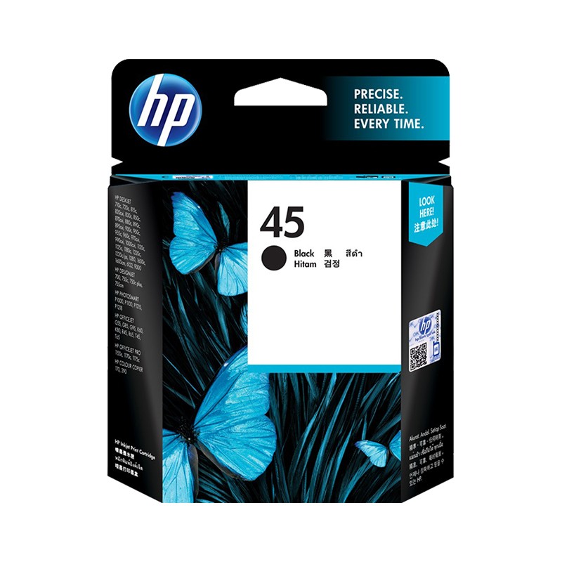 HP/惠普 45墨盒 51645AA 黑色/930页 适用机型：DJ710c/720c/815c/820cxi/830c/850c/870cxi/880c/890c/895cxi/930c/950c/955c/970cxi/990cxi/1000cxi/1120c/1125c/1180c/1220c/ps/1280/1600c/6122/9300/DJ700/750c/750c plus/755cm/PhotoSmart P1000/P1100/P1215/P1218/OJG55/G85/G95/K60/K80/R45/R65/T45/T65/OJPro11 单位:个