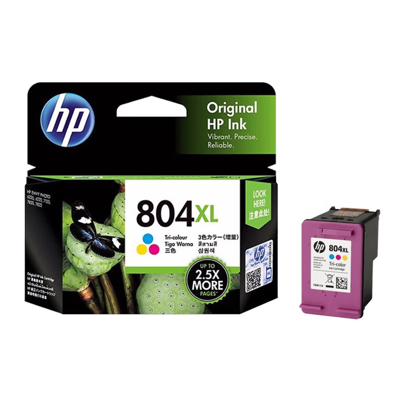 HP/惠普 804XL墨盒 T6N11AA 彩色高容/415页 适用机型：HP ENVY Photo 6220 AiO Printer/HP ENVY Photo 6222 AiO Printer/HP Tango Printer/HP Tango X Printer/HP Envy Inspire 7220e AIO Printer/HP Envy Inspire 7920e AIO Printer 单位:个