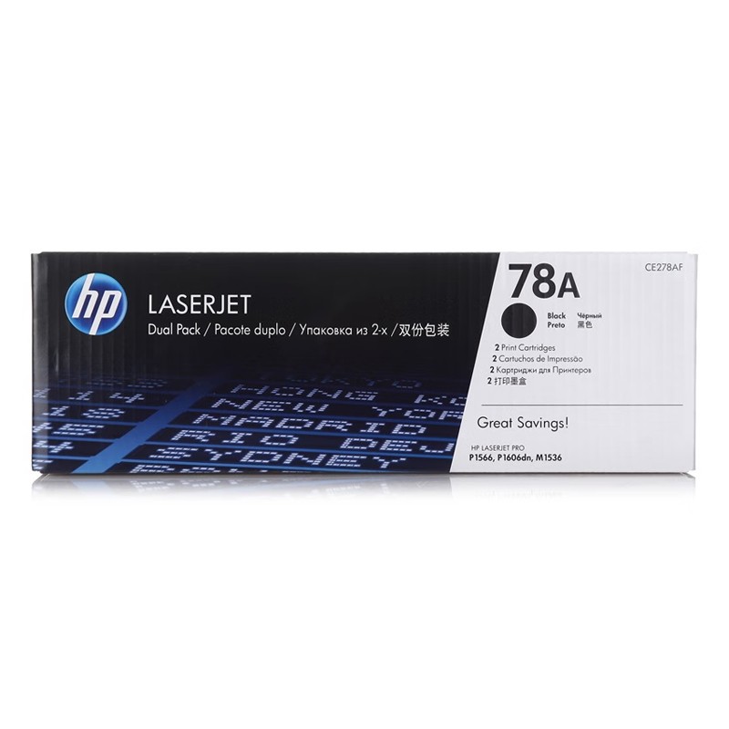 HP/惠普 78A打印硒鼓 CE278AF 黑色双包/鼓粉一体/2100x2页 适用机型：HP LaserJet P1566/P1606dn  Printer/HP LaserJet M1536dnf MFP Printer 单位:个