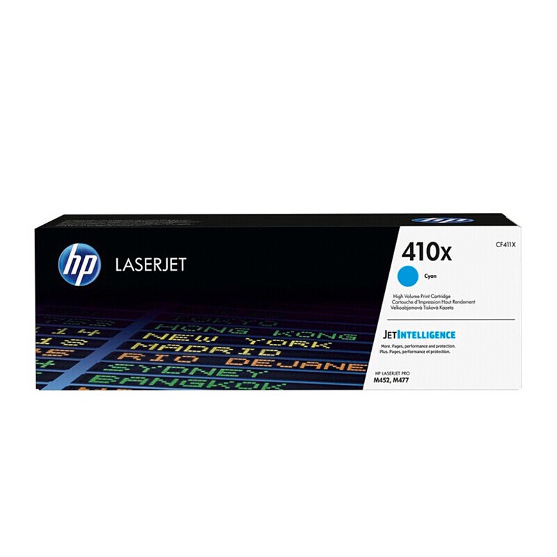 HP/惠普 410X打印硒鼓 CF411X 青色高容/鼓粉一体/5000页 适用机型：HP Color LaserJet Pro M452dn/M452dw Printer/HP Color LaserJet Pro MFP M477fdn/M477fdw/M477fnw/M377dw 单位:个