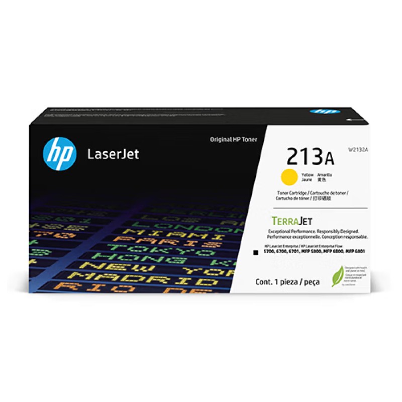 HP/惠普 213A打印硒鼓 W2132A 黄色/鼓粉一体/3000页 适用机型：HP Color LaserJet Enterprise 5700dn/6700dn/6701dn/HP Color LaserJet Enterprise MFP 5800dn/5800zf/6800dn/HP Color LaserJet Enterprise Flow MFP 6800zfw+/6801zfw+ 单位:个