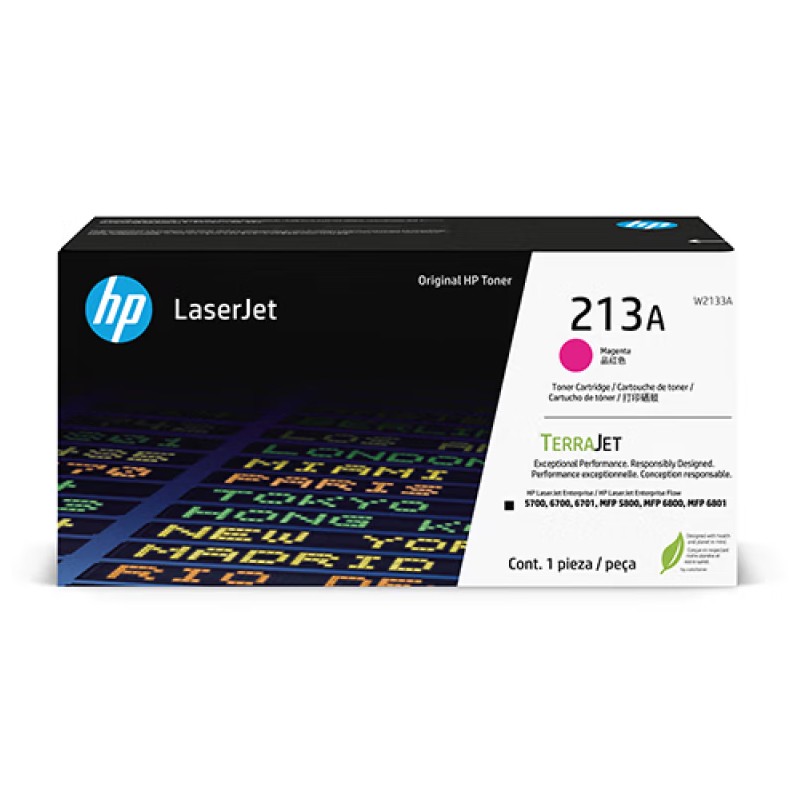 HP/惠普 213A打印硒鼓 W2133A 品红色/鼓粉一体/3000页 适用机型：HP Color LaserJet Enterprise 5700dn/6700dn/6701dn/HP Color LaserJet Enterprise MFP 5800dn/5800zf/6800dn/HP Color LaserJet Enterprise Flow MFP 6800zfw+/6801zfw+ 单位:个