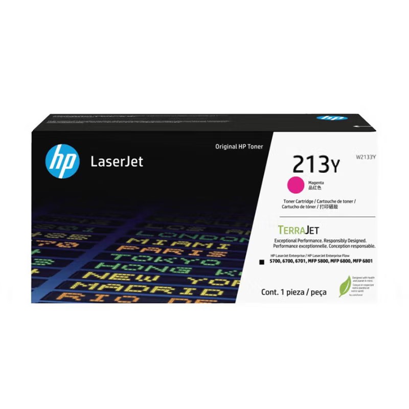 HP/惠普 213Y超大容量硒鼓 W2133Y 品红色/鼓粉一体/12000页 适用机型：HP Color LaserJet Enterprise 5700dn/6700dn/6701dn/HP Color LaserJet Enterprise MFP 5800dn/5800zf/6800dn/HP Color LaserJet Enterprise Flow MFP 6800zfw+/6801zfw+ 单位:个