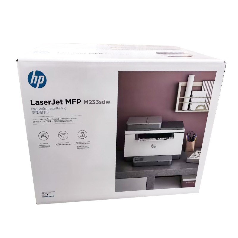 HP/惠普 激光一体机 LaserJet MFP M233sdw LaserJet MFP M233sdw 6GX06A A4/黑白/打印/复印/扫描/29PPM/双面/WIFI/输稿器/月负荷2万页/耗材单页成本0.38元 适用耗材：硒鼓W1370A(1150页)/W1370X(2600页)鼓粉一体 单位:个