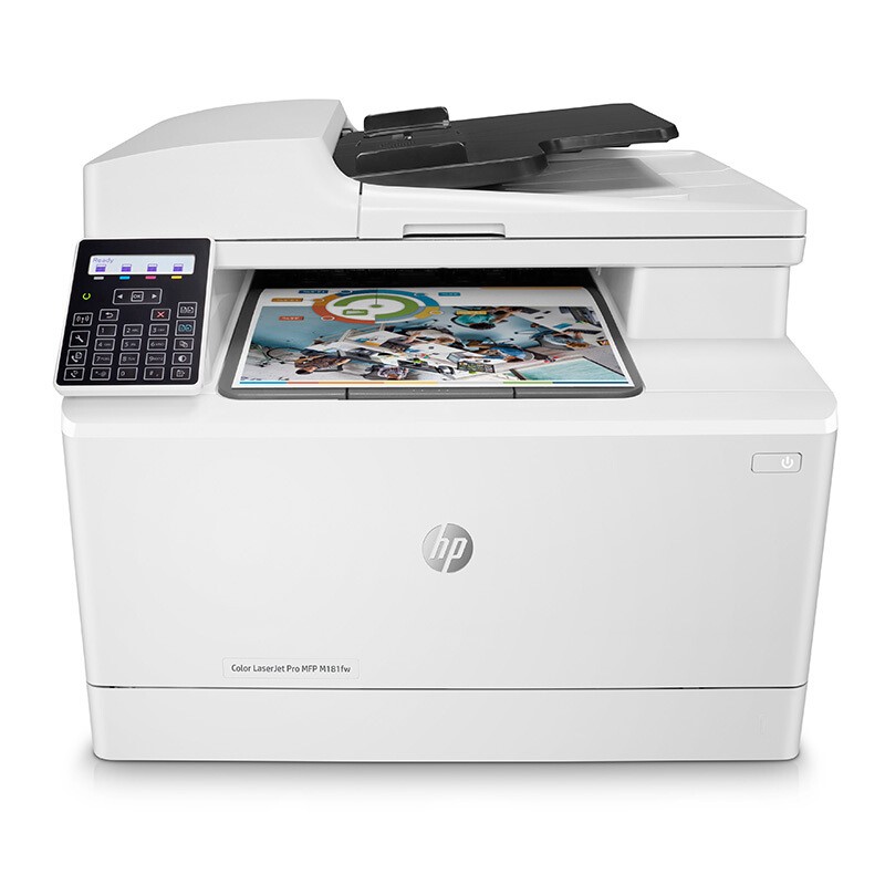 HP/惠普 激光一体机Color LaserJet Pro MFP M181fw Color LaserJet Pro MFP M181fw T6B71A A4/彩色/16-16PPM/打印/复印/扫描/传真/WIFI/输稿器/月负荷3万页 适用耗材：黑色硒鼓CF510A(1100页);青色硒鼓CF511A(900页);黄色硒鼓CF512A(900页);品红色硒鼓CF513A(900页) 单位:个