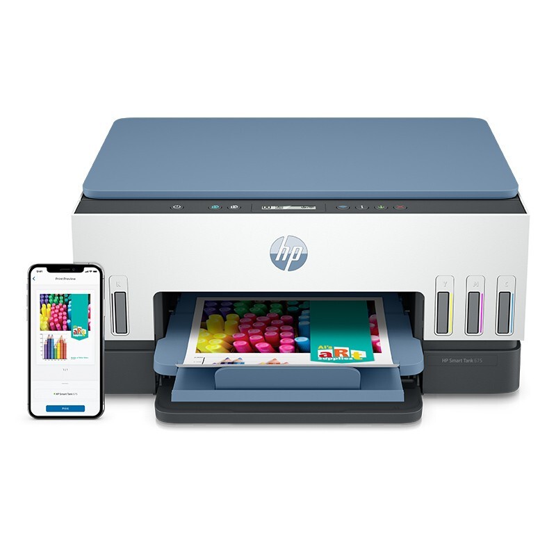 HP/惠普 墨仓式一体打印机Smart Tank 675 Smart Tank 675 28C12A A4/四色/打印/复印/扫描/12-7PPM/双面//WIFI/耗材单页成本(黑色0.01元/四色0.02元 适用耗材：GT53XL黑色墨水1VV21AA(6000页);GT52青色墨水M0H54AA(8000页);GT52品红色墨水M0H55AA(8000页);GT52黄色墨水M0H56AA(8000页) 单位:个