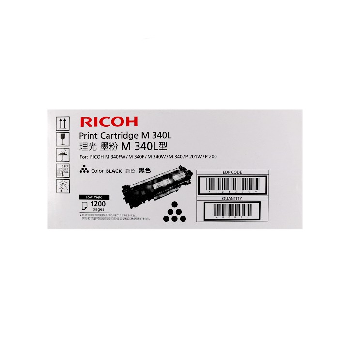 RICOH/理光 墨粉盒M340L型 408374 黑色/1200页 适用机型：P200/P201W/M340/M340W/M340F/M340FW 单位:个