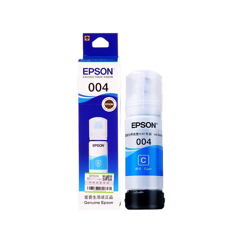 EPSON/爱普生 004墨水 C13T00U280 青色/65ml/7500页 适用机型：L1118/L1218/L1119/L3106/L3108/L3109/L3115/L3116/L3117/L3118/L3119/L3151/L3153/L3156/L3158/L3161/L3163/L3166/L3167/L3168/L3169/L5198/L3251/L3268/L3269/L3256/L3258/L3266/L3253/L3218/L3255/L3219/L3558/L11058/L3267/L3556/L1259/L5298/L11058/L1258 单位:个