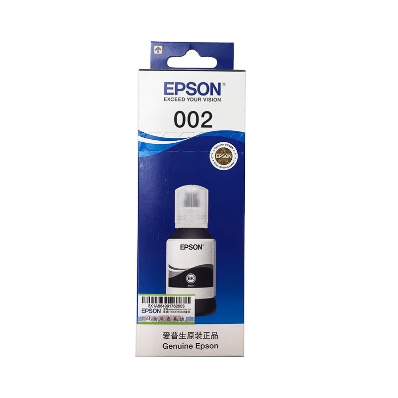 EPSON/爱普生 002墨水 C13T03X180 黑色/127ml/7500页 适用机型：L4151/L4153/L4156/L4158/L4163/L4165/L4166/L4167/L4168/L4169/L6166/L6168/L6198/L6176/L6178/L6278/L6279/L4269/L14158/L4266/L4263/L6298/L6268/L4268/L4267/L6276 单位:个