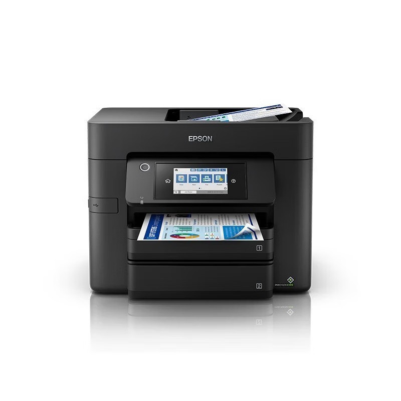 EPSON/爱普生 喷墨一体打印机 WF-4838 A4/4色/25-12ipm/打印/复印/扫描/传真/双面/网络/WIFI/进稿器/机身黑色/耗材单页成本(黑色0.12元/彩色0.44元) 适用耗材：黑色墨盒T05U1(1200页);青色墨盒T05U2(1200页);洋红色墨盒T05U3(1200页);黄色墨盒T05U4(1200页);维护箱T6715 单位:个