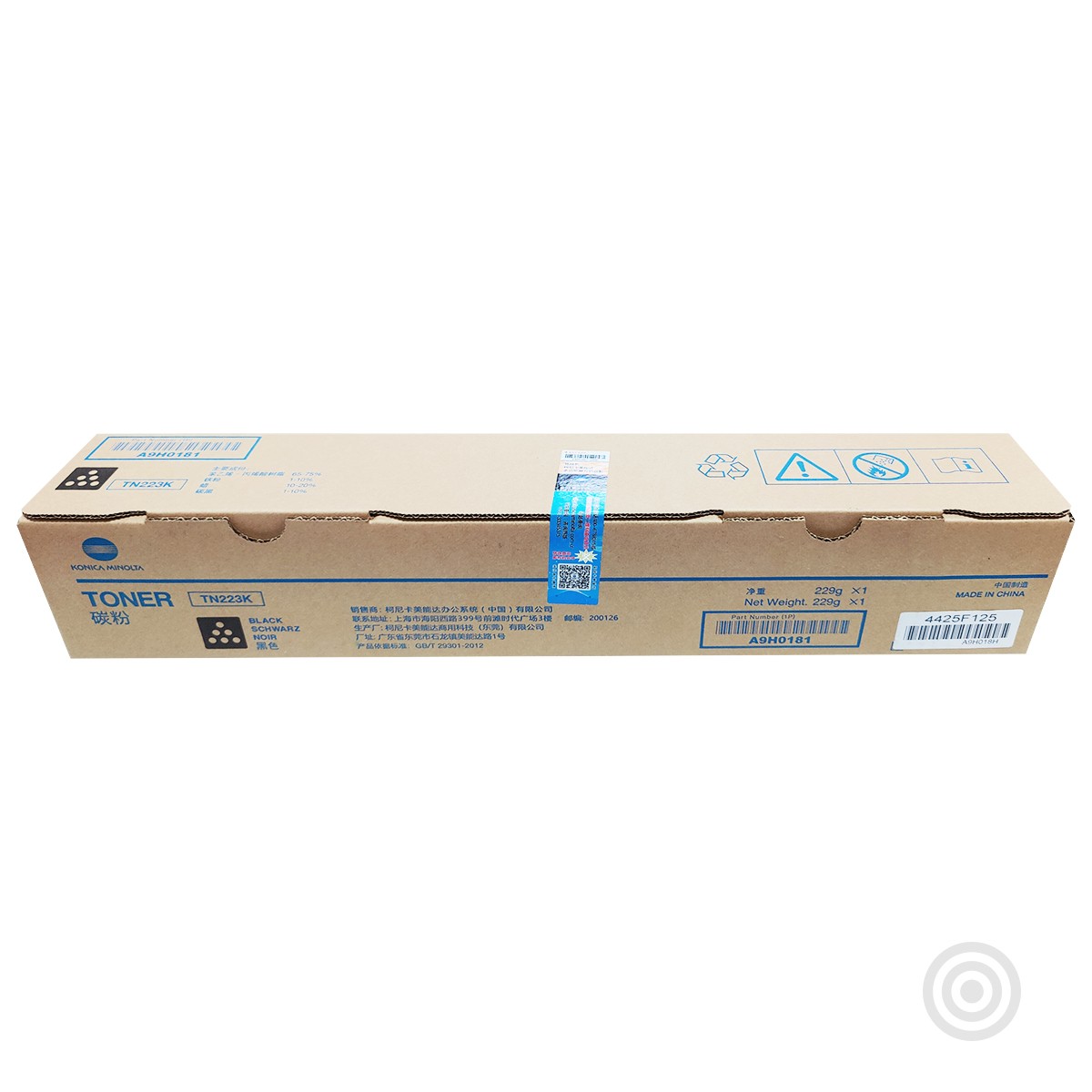 KONICAMINOLTA/柯尼卡美能达 TN223K/AK(L)复印碳粉 A9H0181/A9H018A 黑色 /1万页/229g 适用机型：C226/C266 单位:个