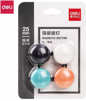 DELI/得力 强磁磁钉 7813 规格：25*13mm 颜色：混色 包装：4粒/板 单位:粒