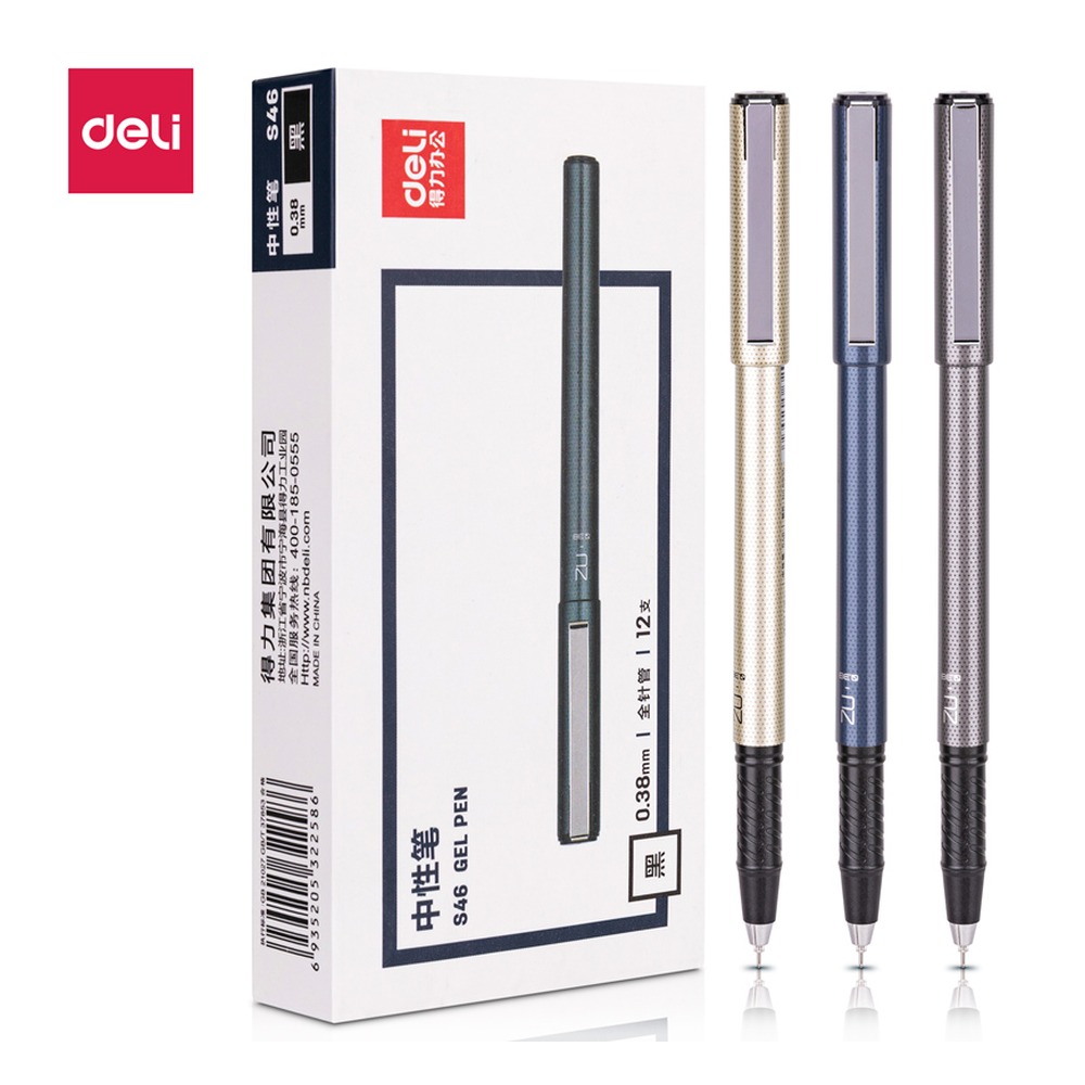 DELI/得力 中性笔全 S46 颜色:黑；尺寸:0.38mm；笔芯规格:0.38mm全针管 单位:支