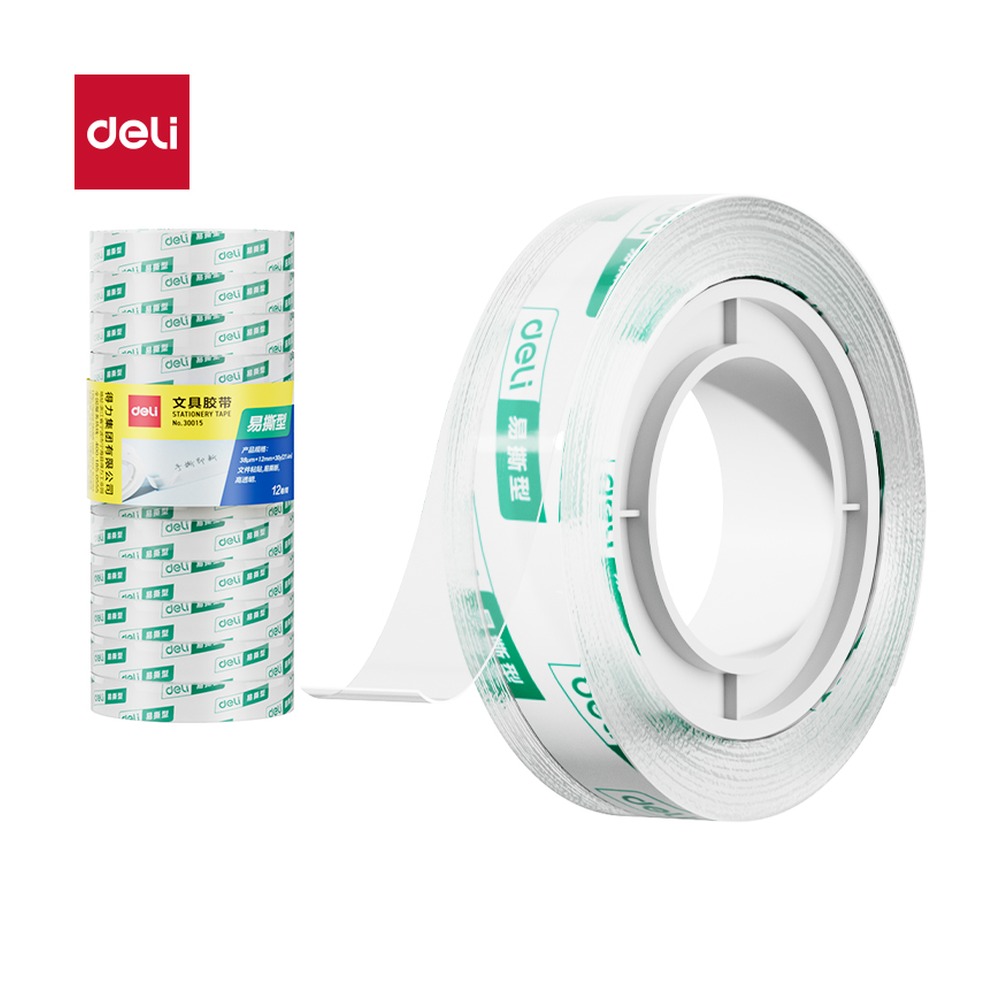 DELI/得力 文具胶带 30015 规格:胶带颜色；尺寸:12mm*30；包装:12卷/筒；笔芯规格:12mm 单位:筒