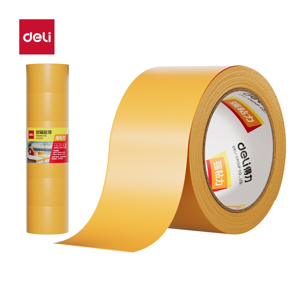 DELI/得力 封箱胶带 30359 颜色:米黄色；尺寸:60mm*100；包装:6卷/筒；笔芯规格:60mm 单位:筒